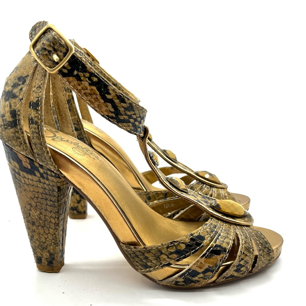 Seychelles - Snake skin print - heeled sandals with accent stones - 7